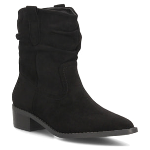 Botines western fruncidos de tacón bajo para mujer