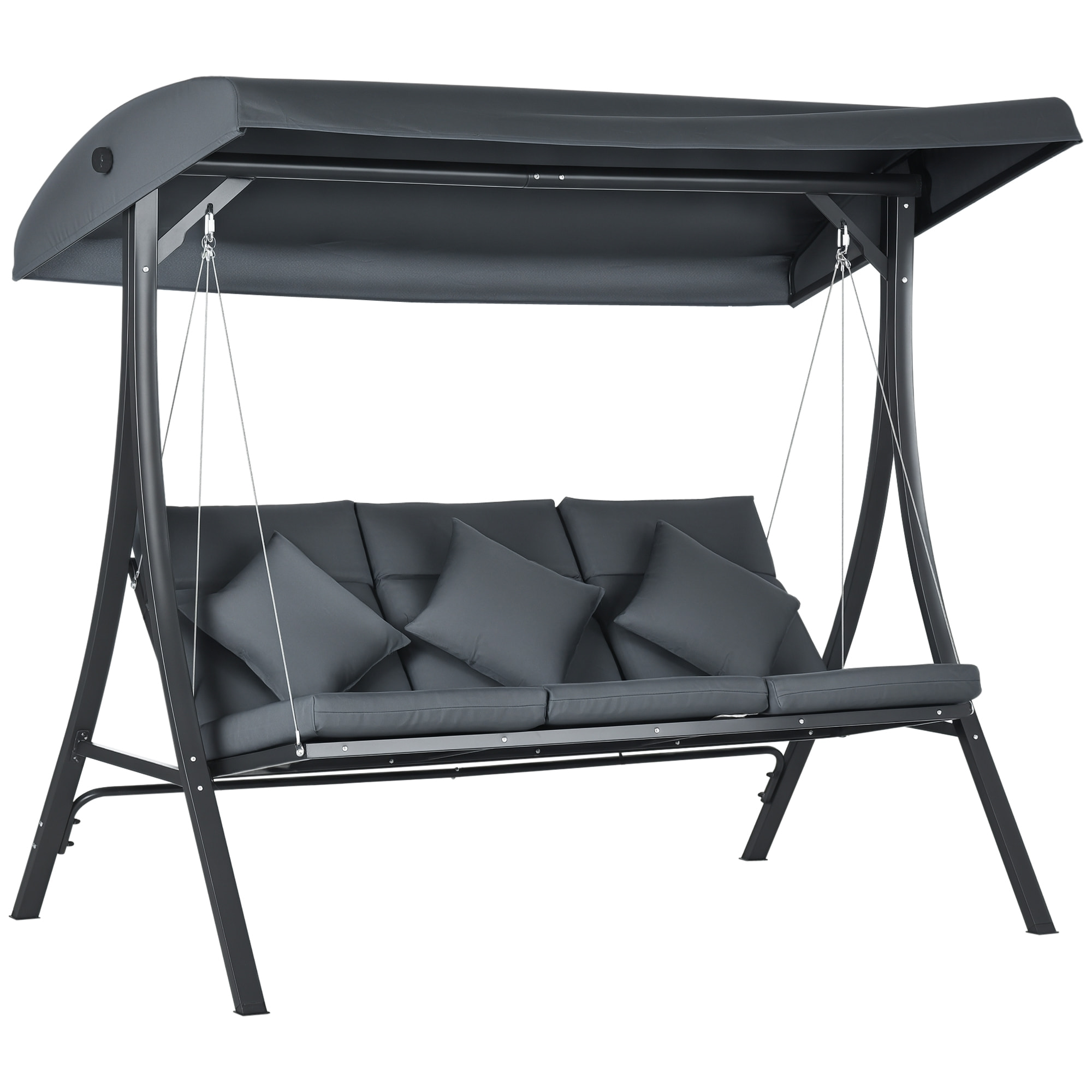 Balancelle de jardin 3 places grand confort toit inclinaison réglable épais coussins polyester acier époxy gris