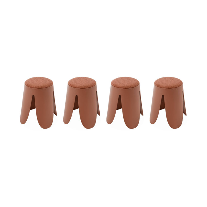 Set de 4 tabourets empilables terracotta. bouclette texturée. NIKI. Ø30 / 44 x H46cm