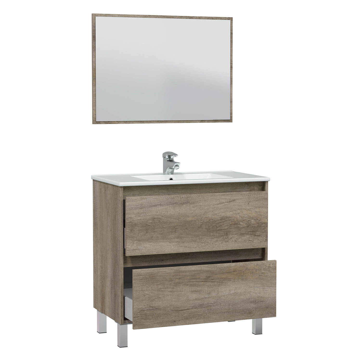 Mueble baño devin 2c 80cm color nordik con espejo, sin lavabo