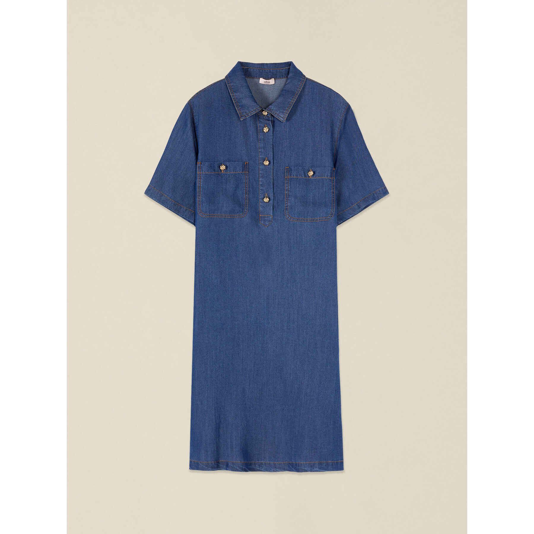 Oltre - Vestito chemisier corto in tencel effetto denim - Blu