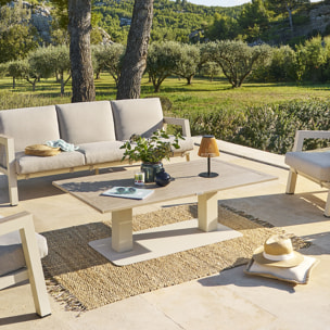 Table de jardin relevable rectangulaire "Salimia" argile & lin 150 x 80 x 69cm en aluminium