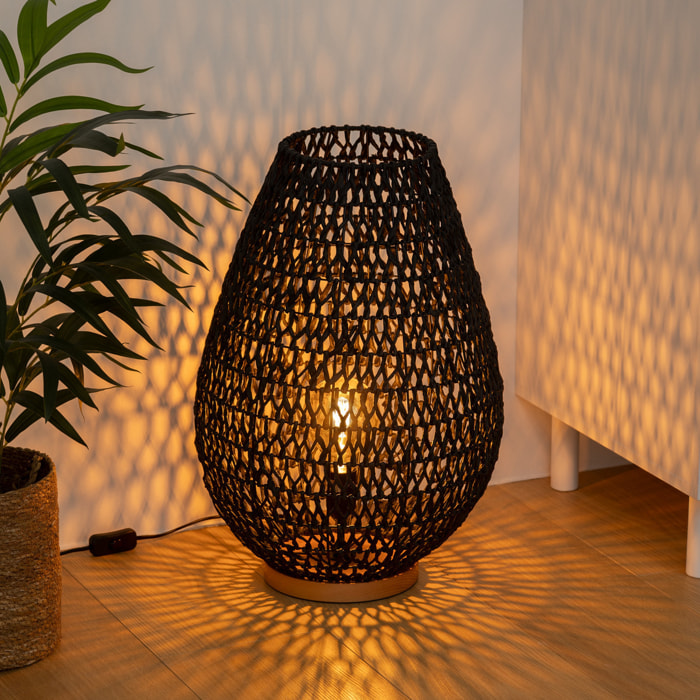 Lampe "Etel" noire - métal & papier H55 cm