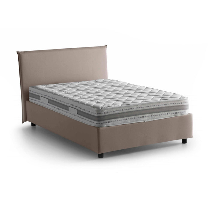 Letto piazza e mezza Asmara, Letto contenitore con rivestimento in tessuto, 100% Made in Italy, Apertura frontale, con materasso Cm 120x190 incluso, Tortora