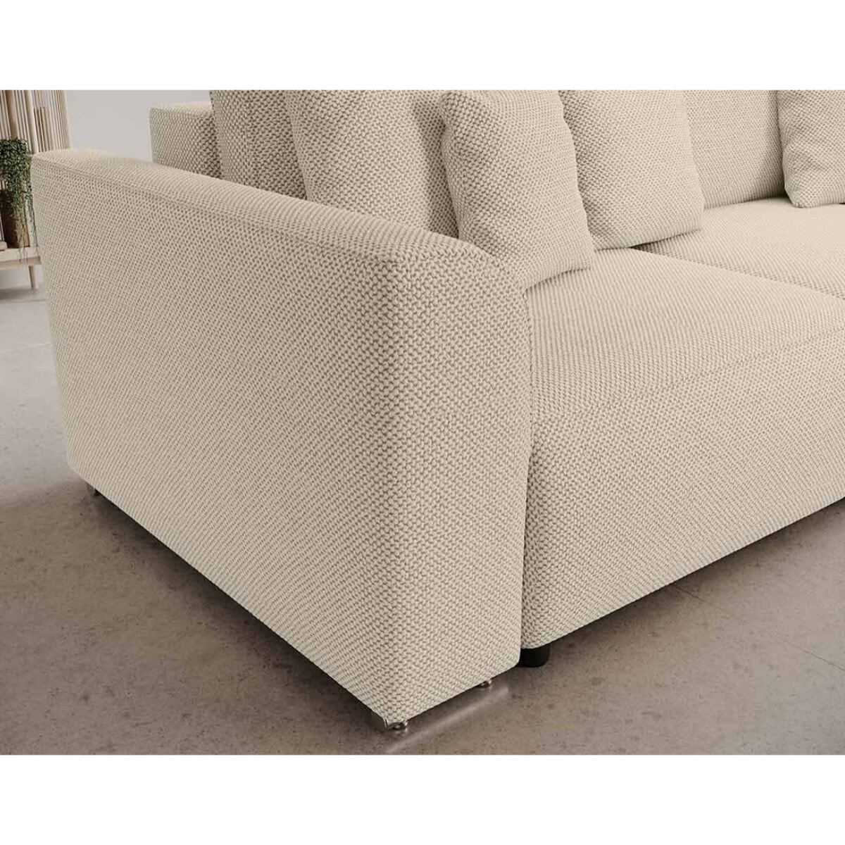 Gabriel - Canapé panoramique en U 7 places convertible avec coffre en tissu texturé - Beige