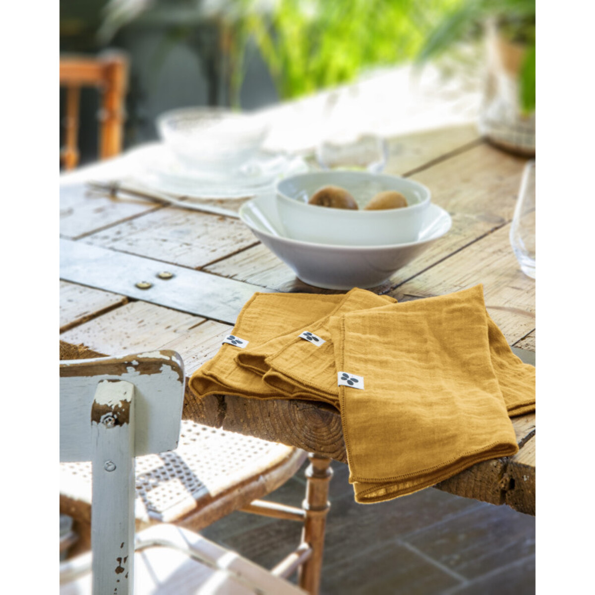 Lot de 3 serviettes de table "Gaïa" 40 x 40 cm "Gaze de Coton" - Gaïa Safran