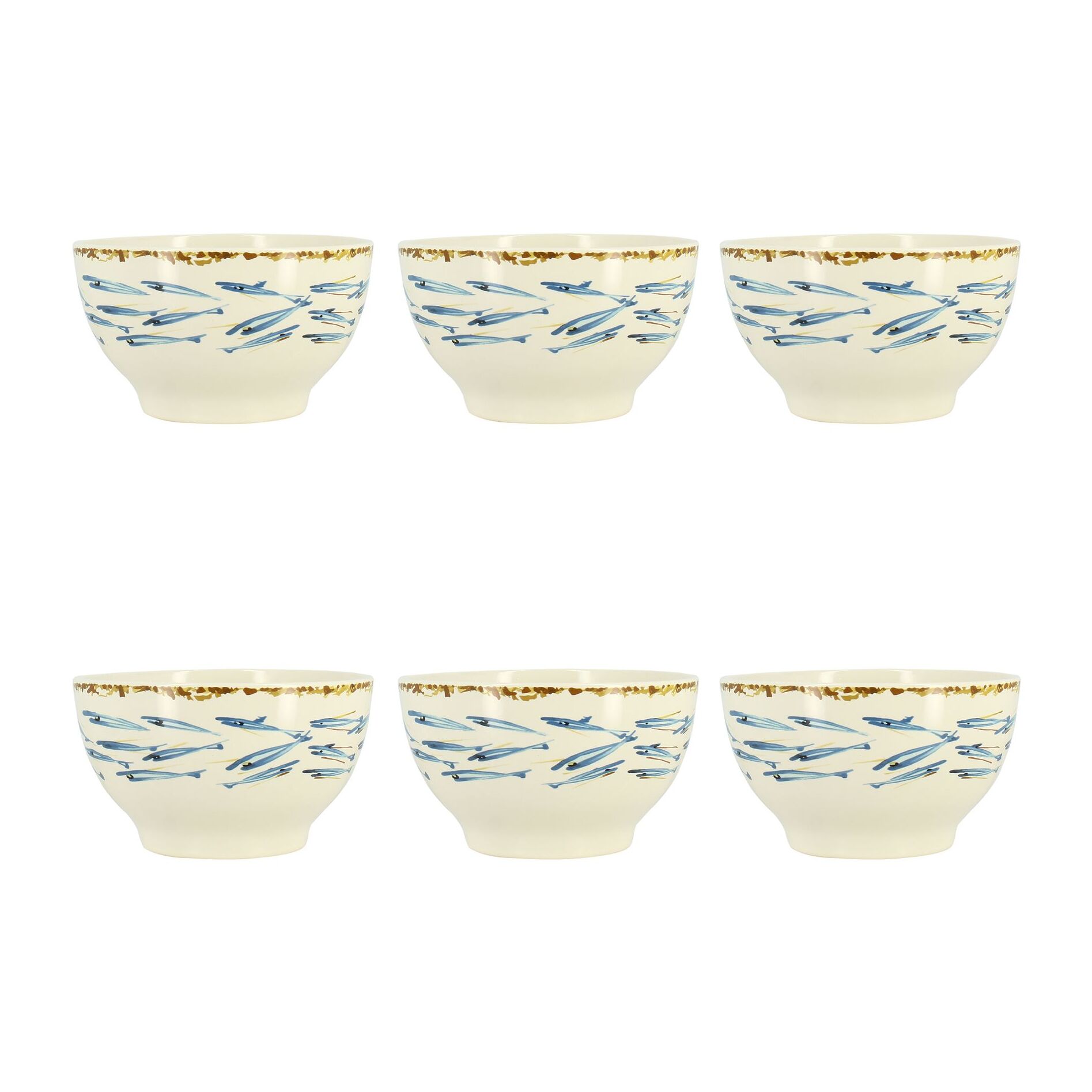 Lot de 6 bols 70cl en grès à motif poisson MARIUS
