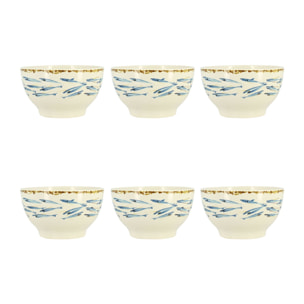 Lot de 6 bols 70cl en grès à motif poisson MARIUS