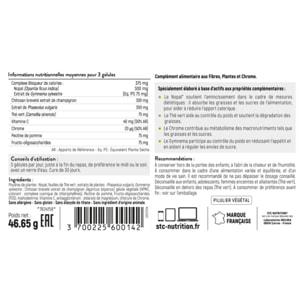STC NUTRITION - Fat & Sugar Limit - Complément alimentaire à base de Nopal, Thé vert, Gymnema & Chitosan - Bloque les sucres et graisses - Favorise la satiété - Vegan - Lot de 2 piluliers