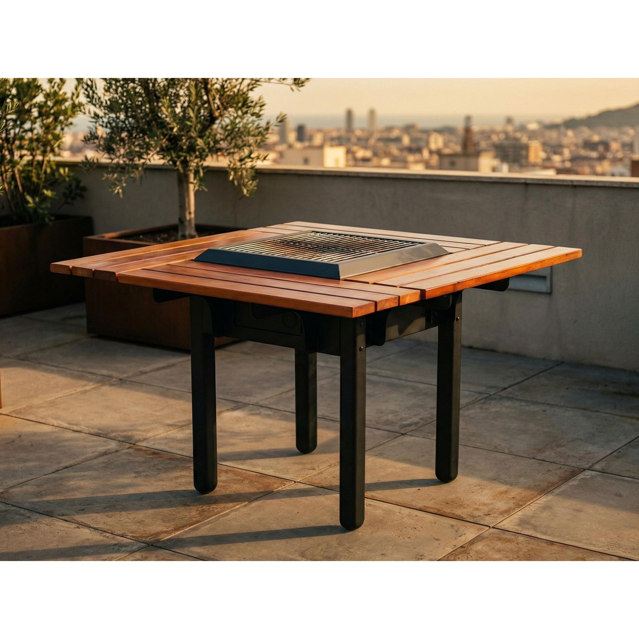 Mesa barbacoa con grill y tablero de madera EFP54 BBQ PURLINE