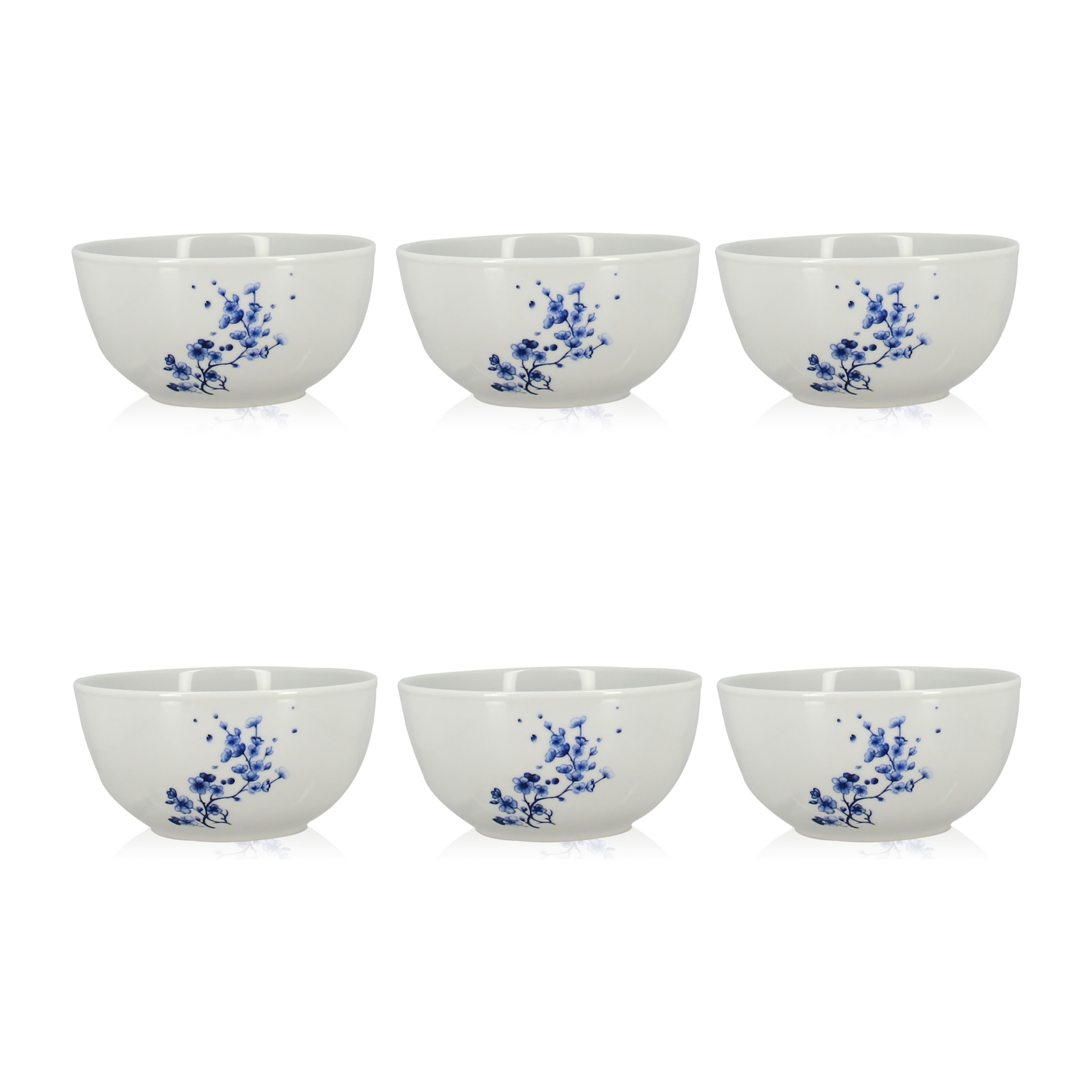 Lot de 6 bols 45cl en porcelaine blanche et dessin bleu CENTAUREE
