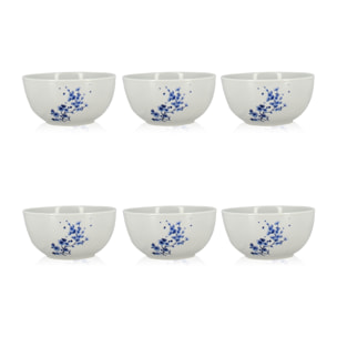 Lot de 6 bols 45cl en porcelaine blanche et dessin bleu CENTAUREE