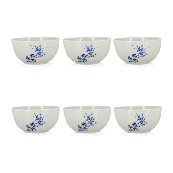 Lot de 6 bols 45cl en porcelaine blanche et dessin bleu CENTAUREE