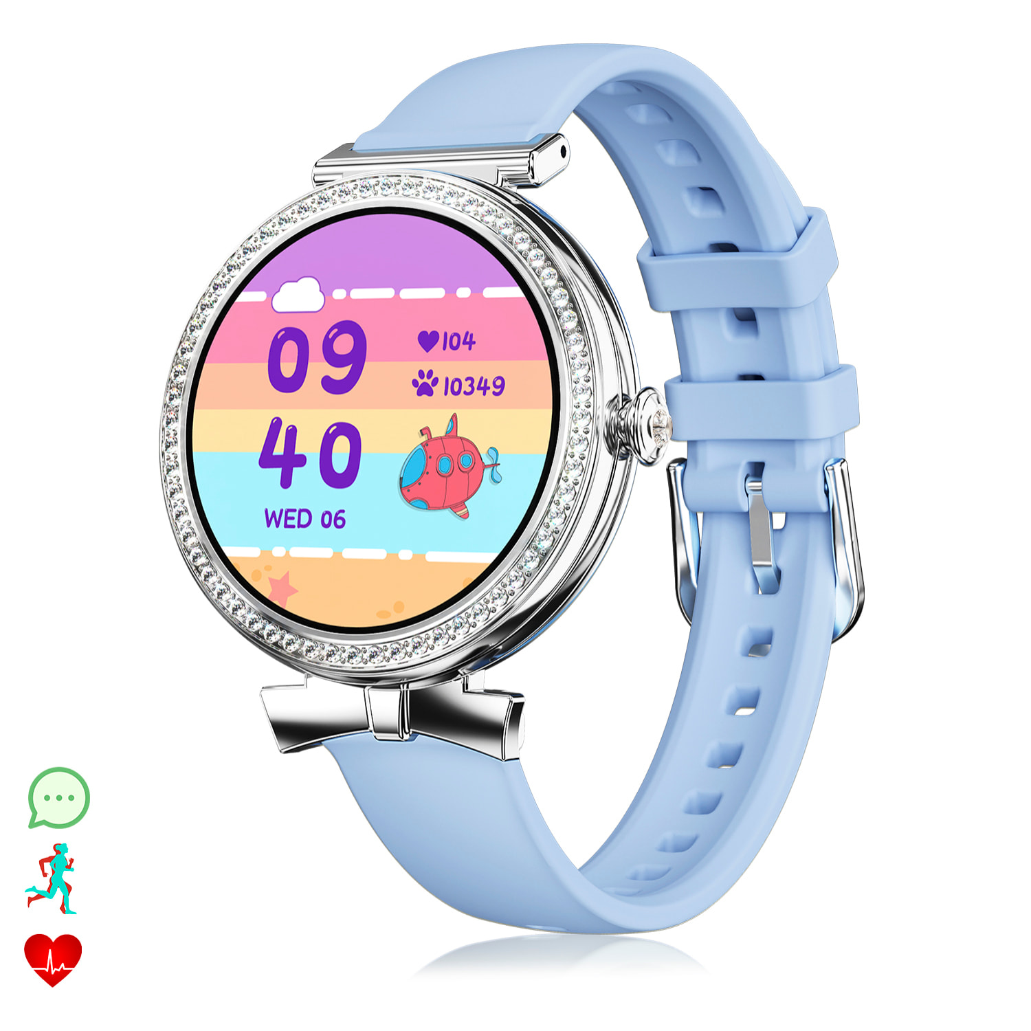 DAM Smartwatch QS01 compacto y elegante. Llamadas BT, notificaciones push. Monitor de salud, ciclos femeninos. Modos deportivos. 4,8x1,2x4,3 Cm. Color: Azul