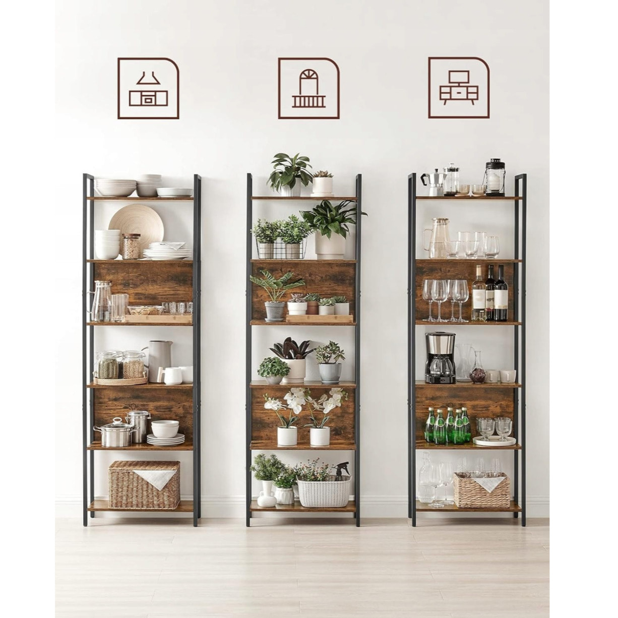Libreria Industrial Loft a 6 Ripiani in Legno e Acciaio