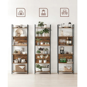 Libreria Industrial Loft a 6 Ripiani in Legno e Acciaio