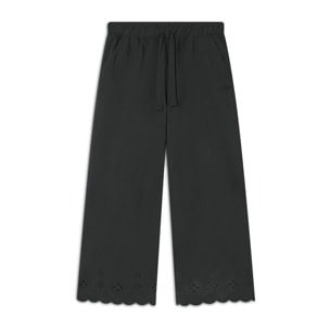 Pantaloni wide leg in cotone navetta con ricami Sangallo