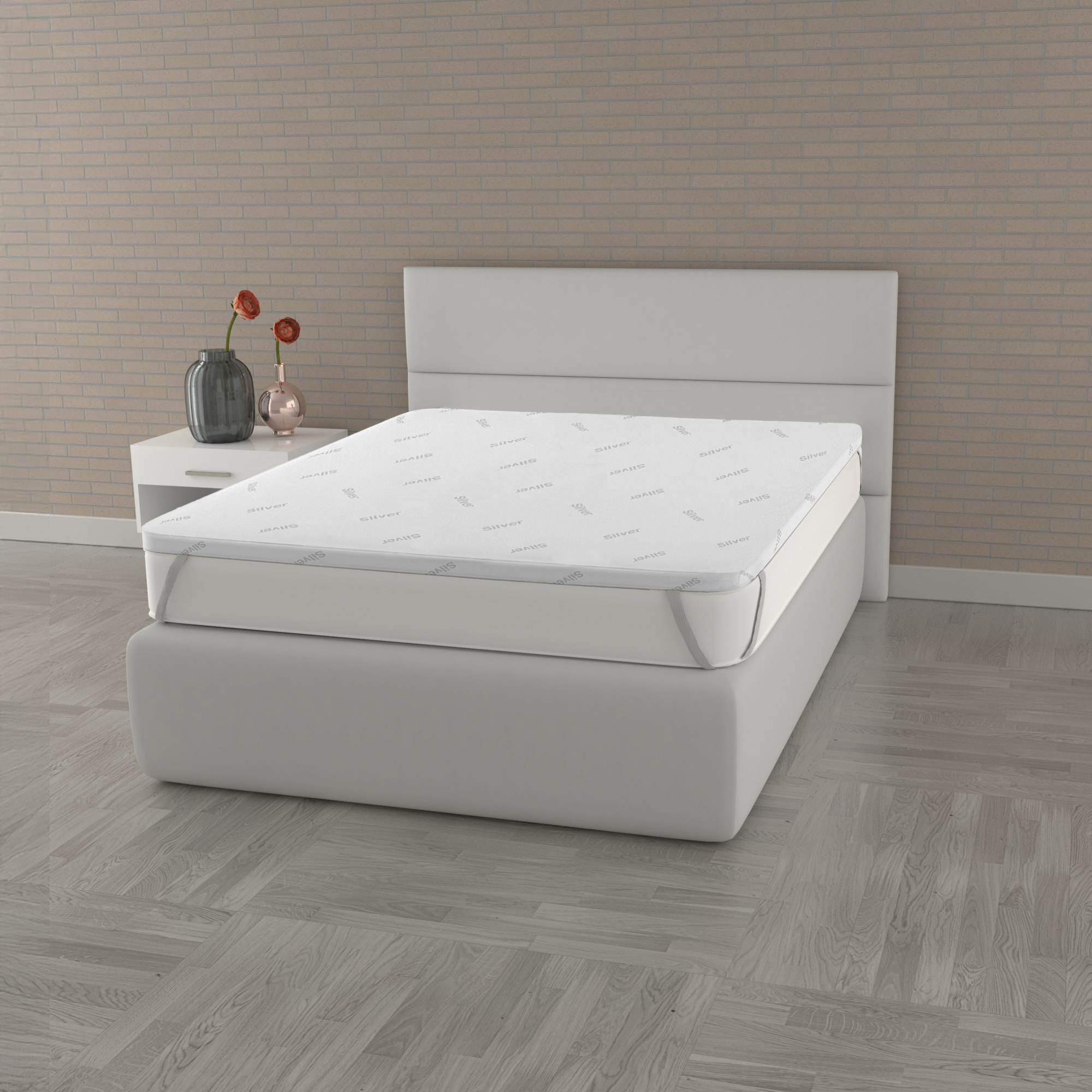 TOPPER MEMORY CON FODERA SILVER, MADE IN ITALY, PIAZZA E MEZZA FRANCESE