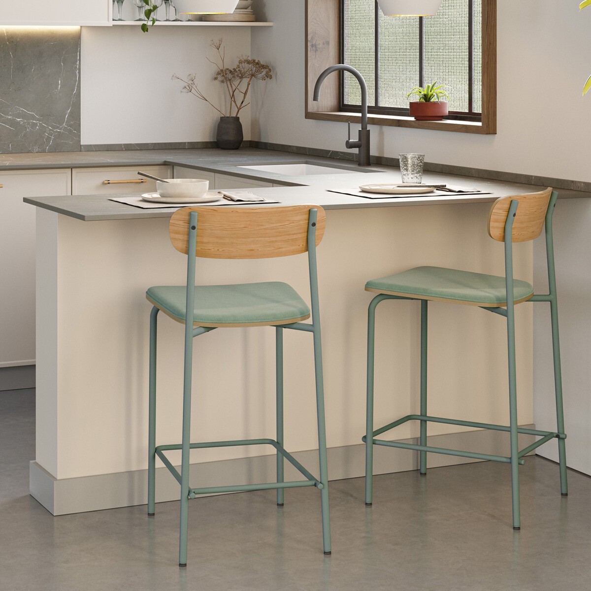 Lot de 2 tabourets de bar en tissu - SVALA