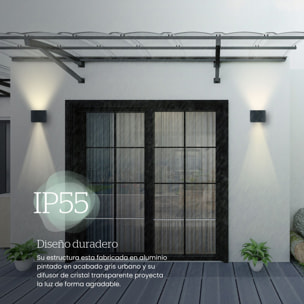 Axis Round aplique exterior en forma oval con led en blanco cálido 3000K en color gris urbano