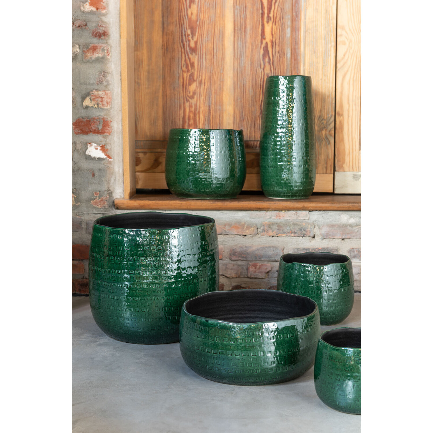 J-Line Cachepot Motifs Ceramique Vert Small