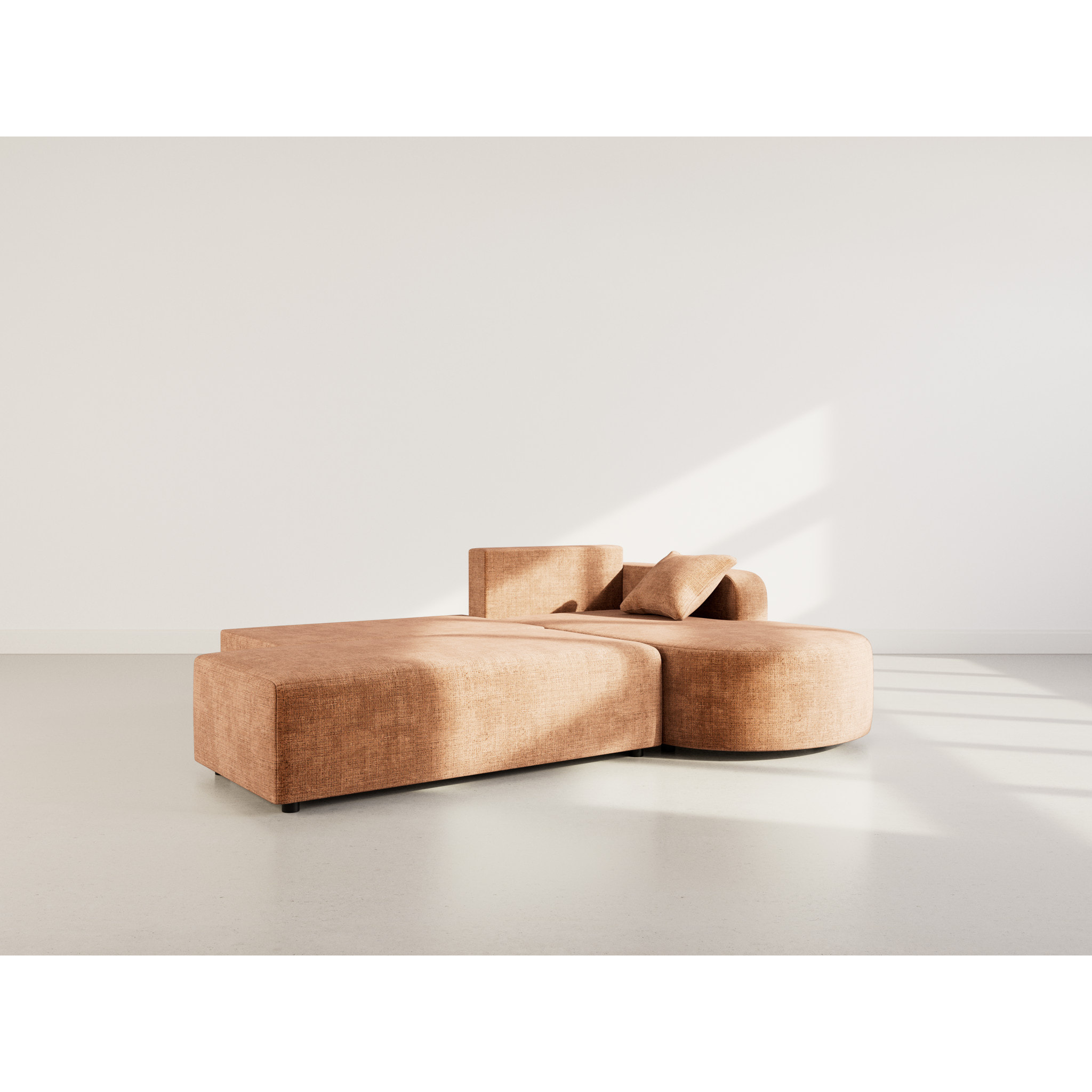 Miro - Canapé d'angle droit 4 places convertible avec coffre en velours texturé - Rouille