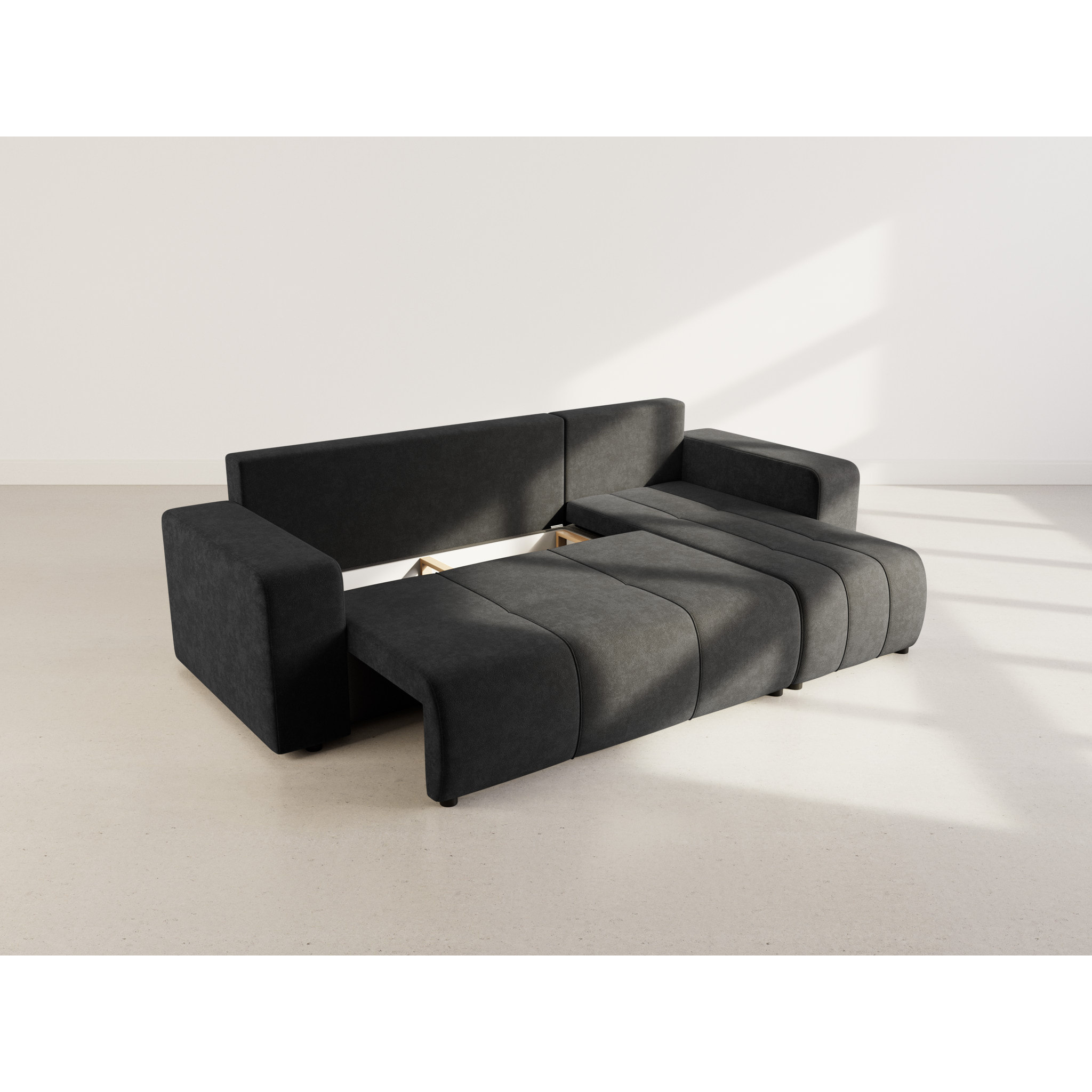 Nicole - canapé d'angle réversible 4 places convertible avec coffre en tissu - Gris Anthracite