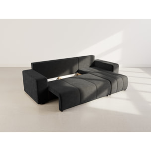 Nicole - canapé d'angle réversible 4 places convertible avec coffre en tissu - Gris Anthracite
