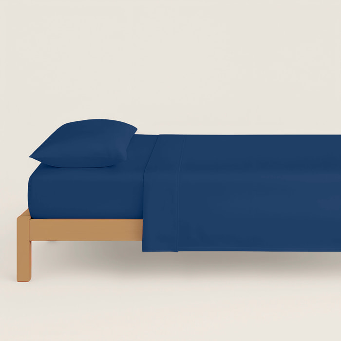 Naturals - Funda Nórdica Lisa - Cierre con botones - 100% Algodón - Incluye 1/2 Fundas de Almohada - Azul