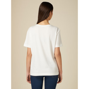 Oltre - T-shirt con stampa e paillettes - Bianco