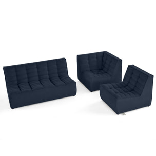 Ellie - canapé modulable d'angle réversible 4 places en velours texturé - Bleu marine