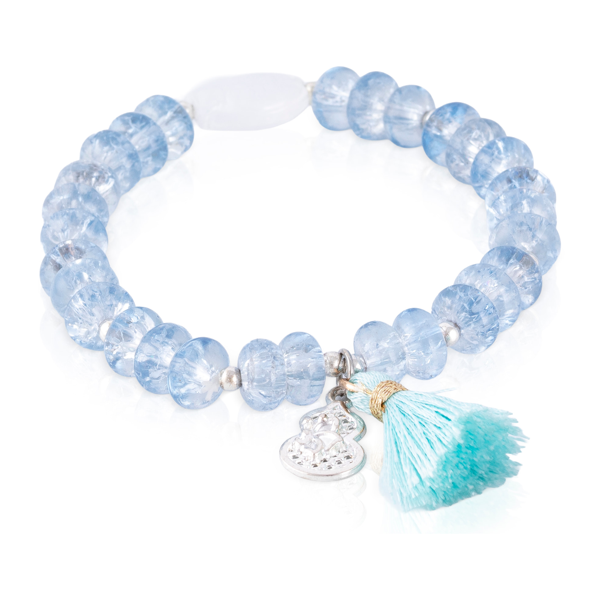 Set de 6 pulseras elásticas con cuentas de cristal y diseños amarillo, rosa, negro, azul, morado y multicolor.