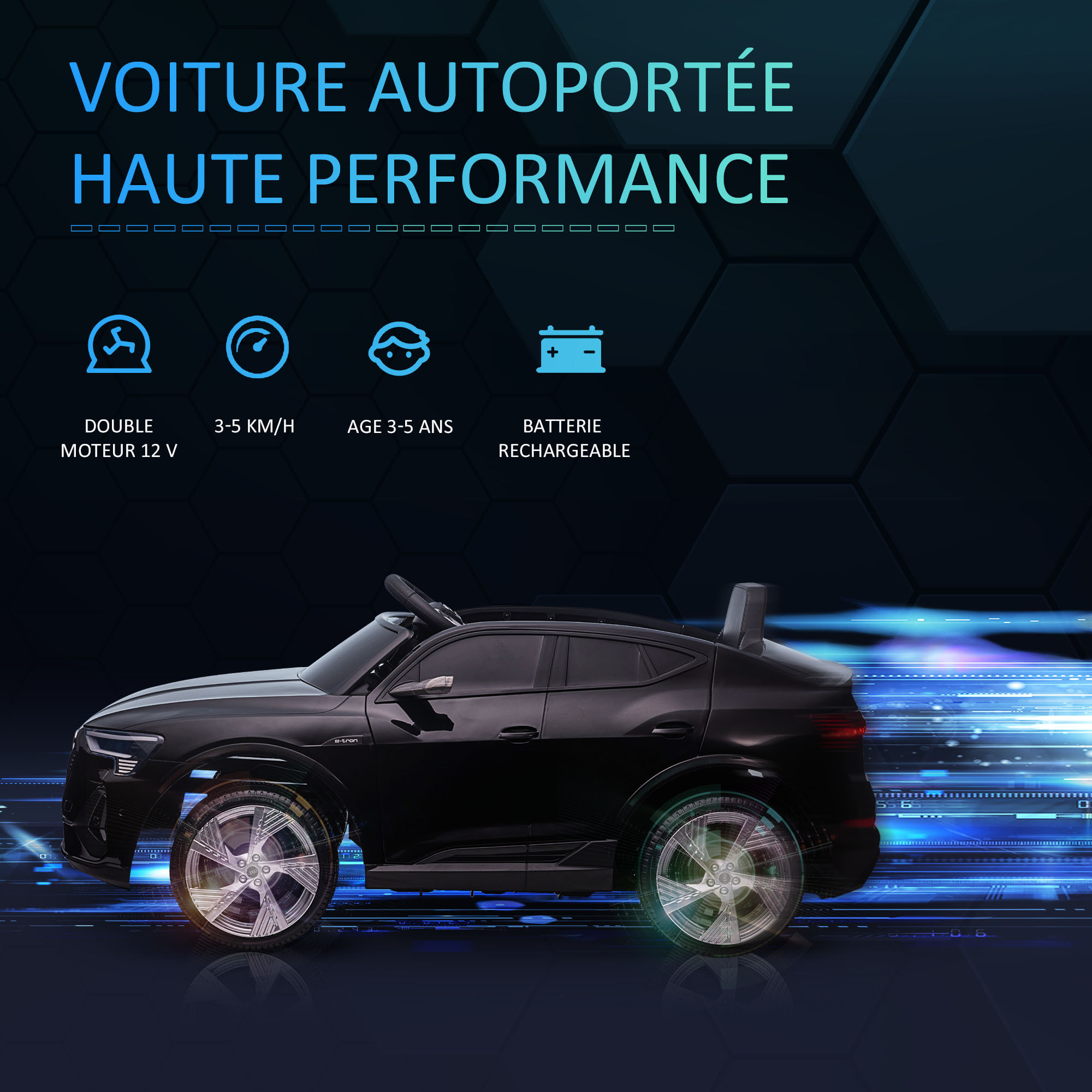 Voiture véhicule électrique enfant e-tron Sportback S line 12 V - V. max. 8 Km/h - effets sonores, lumineux - télécommande, port USB, MP3 - noir