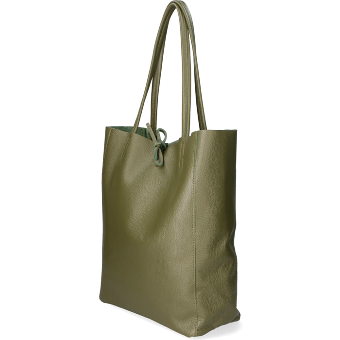 Chicca Borse - Borsa a Spalla Shopper Donna in Vera Pelle - Colore Verde Militare