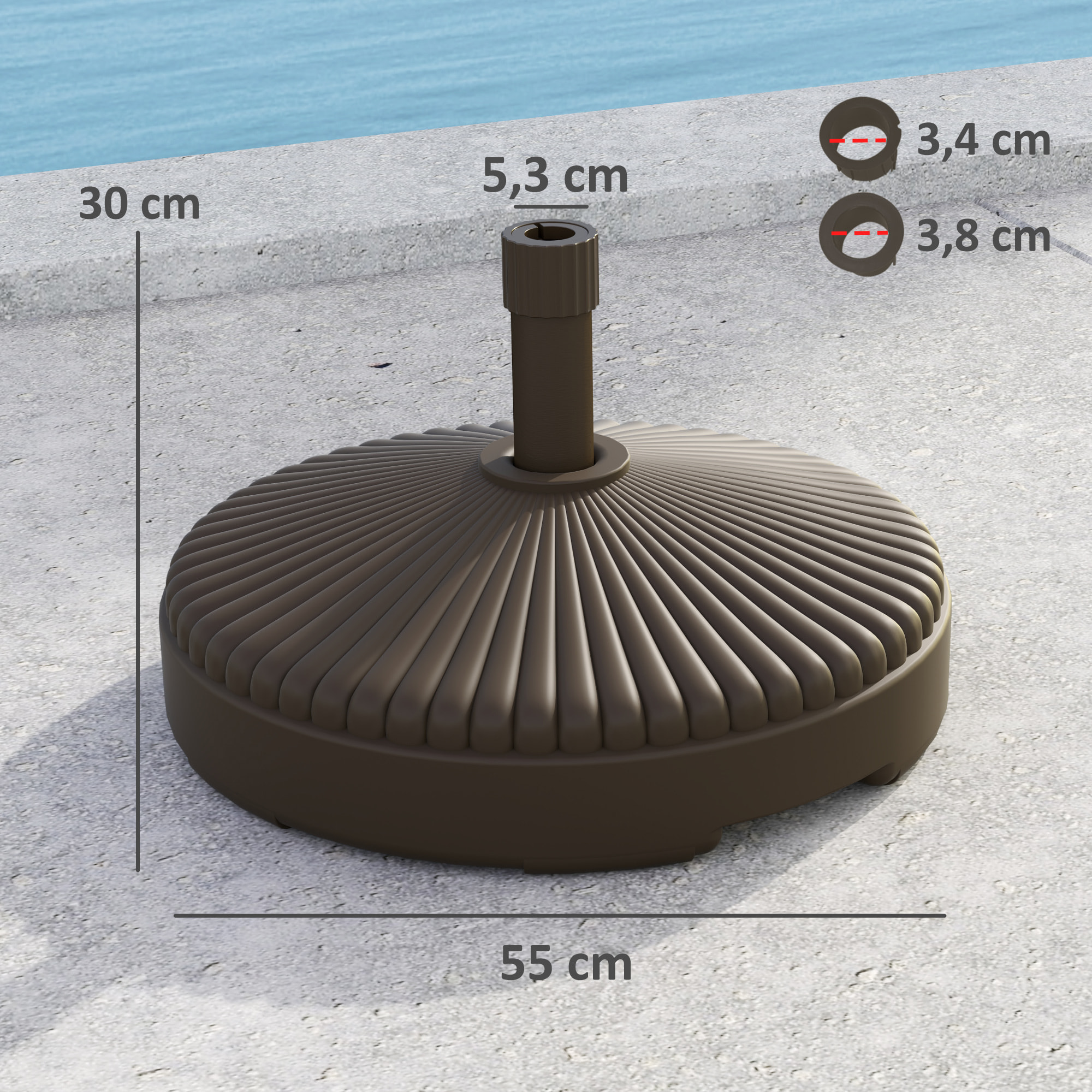 Base para Sombrilla Redonda Soporte para Parasol Pie para Sombrilla Rellenable con Agua 23L o Arena 28kg para Jardín Terraza Marrón