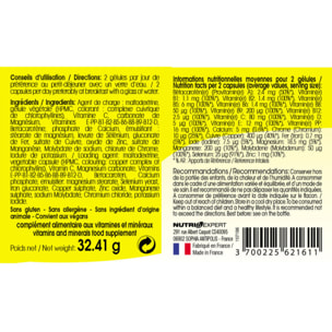 NUTRIEXPERT - 22 Vitamines & Minéraux - Aide à réduire la fatigue - Soutient les défenses naturelles - Protège les cellules du stress oxydatif - Cure 30 jours - Marque Française