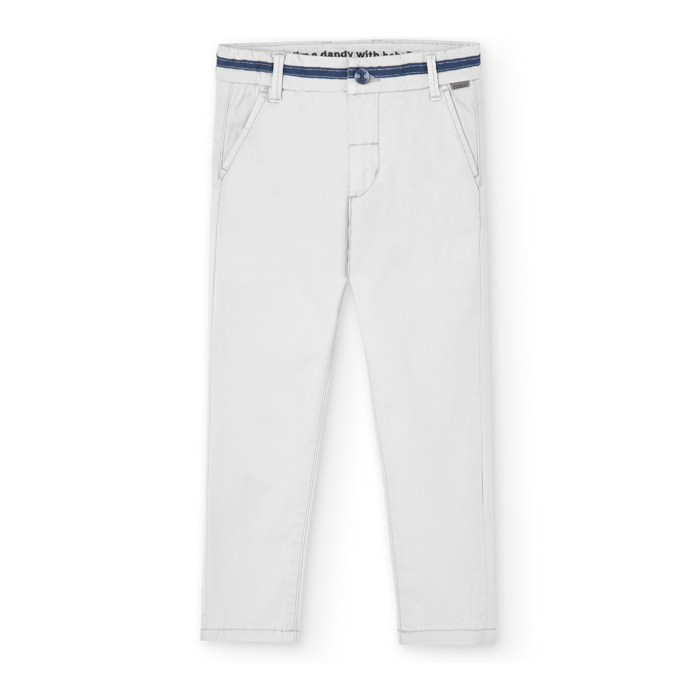 Pantalón elástico liso en botón de color beige