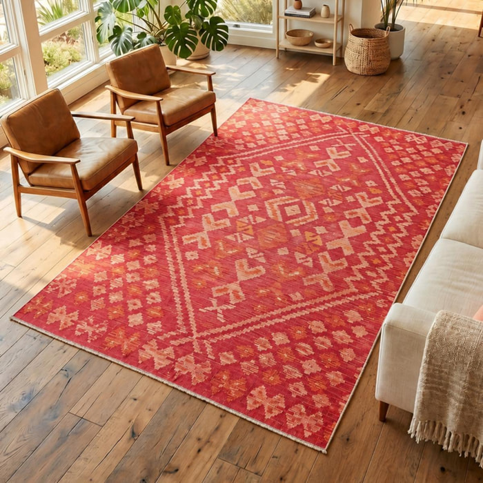 Tapis kilim ethnique, tissé plat artisanal en laine, ODEBO