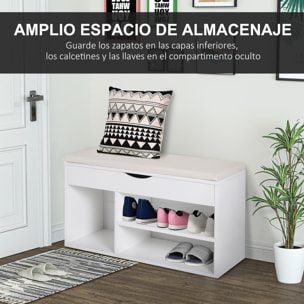 Banco Zapatero de Entrada de Madera 80x30x47cm Blanco