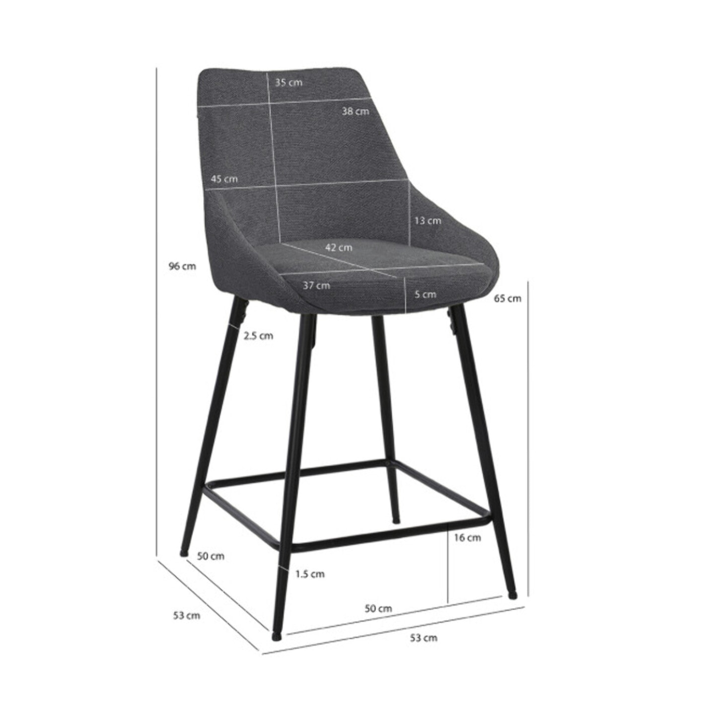 Chaise de bar en tissu avec pieds évasés en métal noir - MONDO
