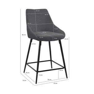 Chaise de bar en tissu avec pieds évasés en métal noir - MONDO