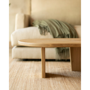 Table basse en bois massif de peuplier avec des formes organiques et trois pieds de 120cm Hauteur: 30 Longueur: 120 Largeur: 59.4