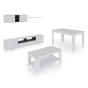 Pack salón con mesa de centro y mesa de comedor Kenzo Max V1A Blanco Brillo - Gris Antracita