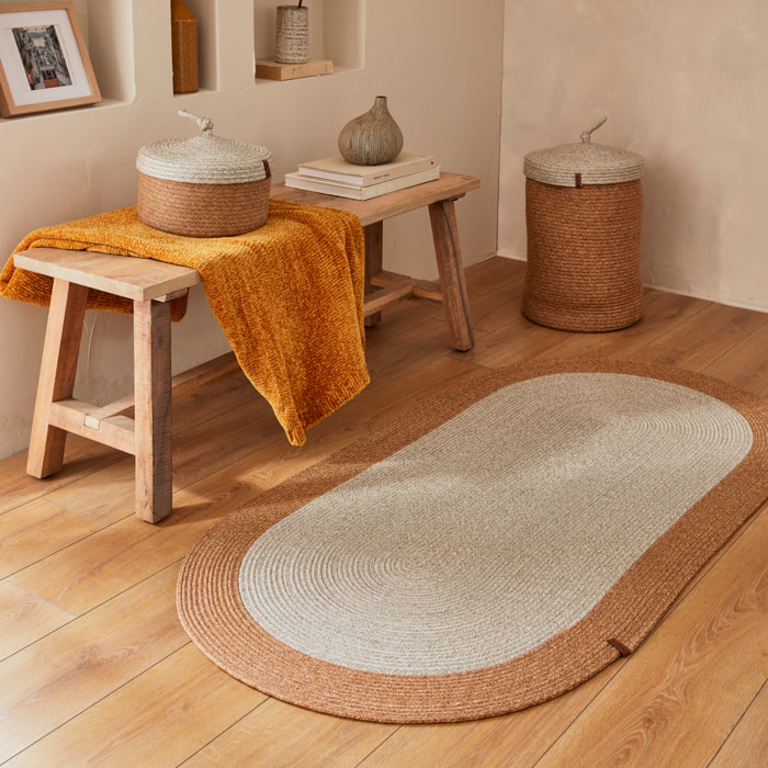 Tapis fait main effet toile de jute