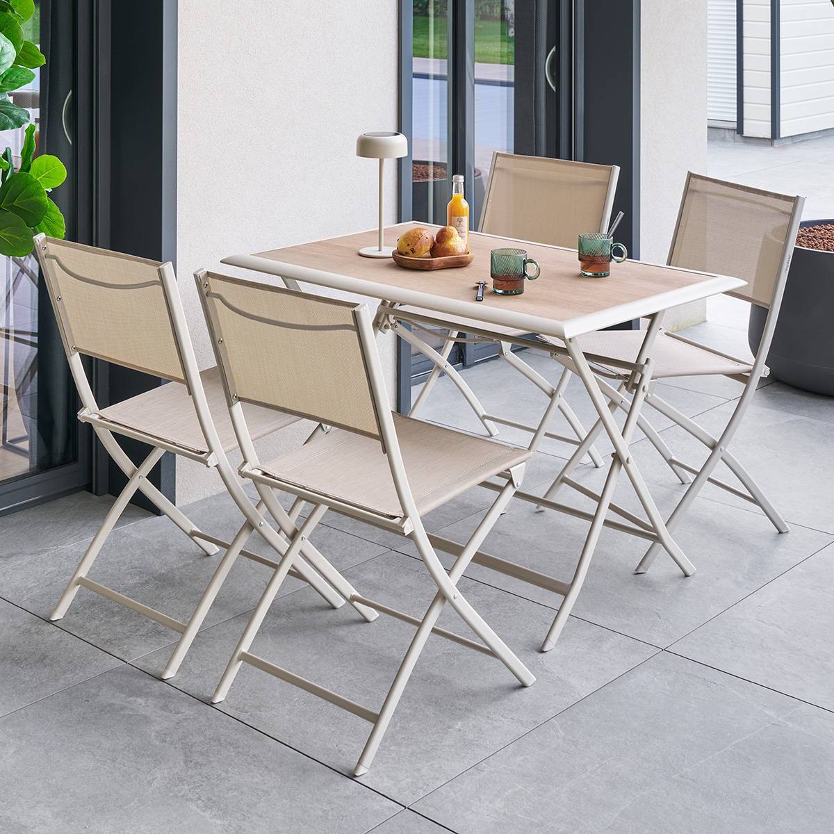 Table de jardin 4 places Azua pliable beige 110x71cm