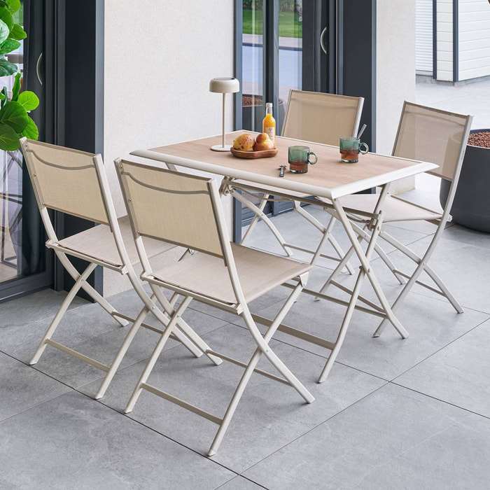 Table de jardin 4 places Azua pliable beige 110x71cm
