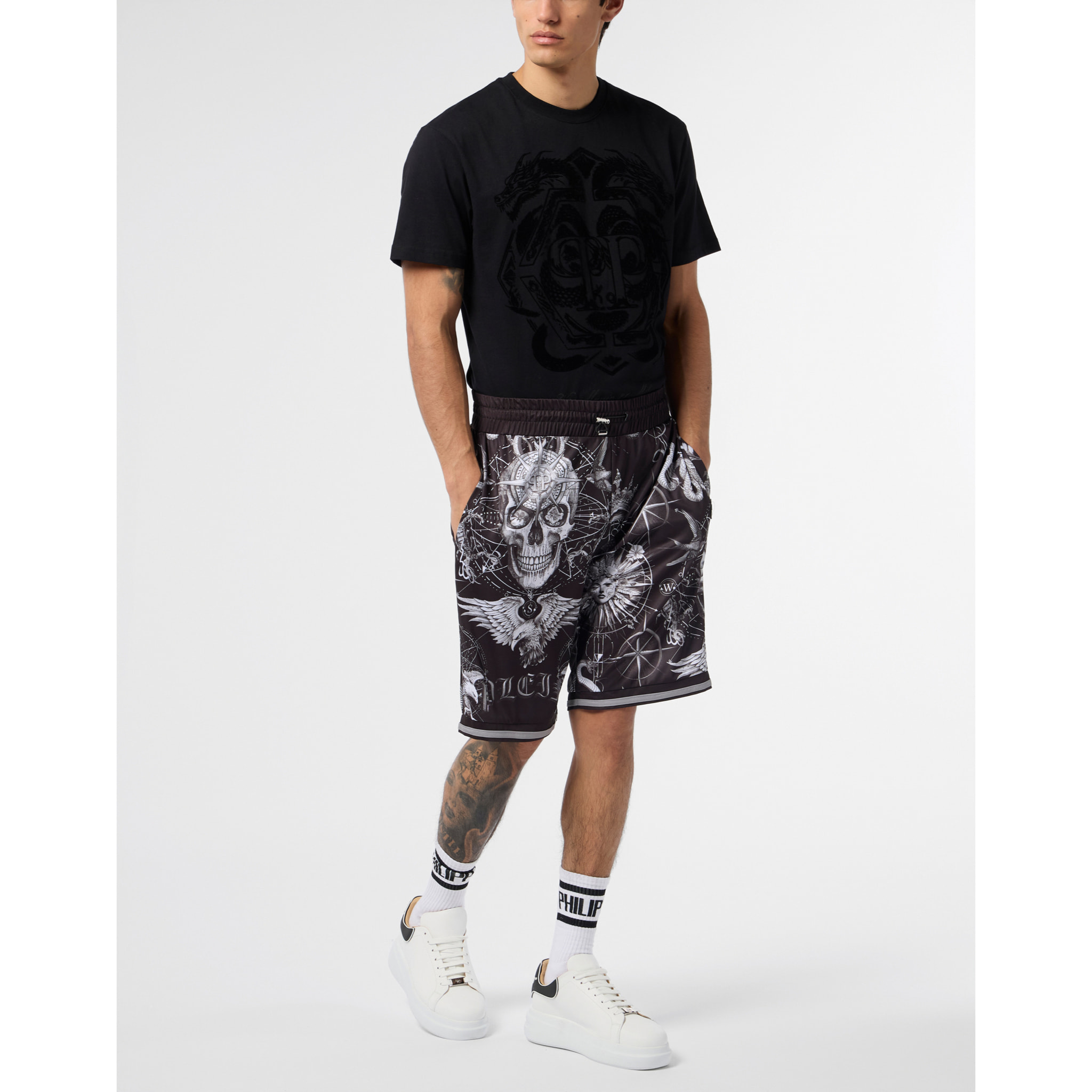 PHILIPP PLEIN Mesh Basketball Shorts Tattoo