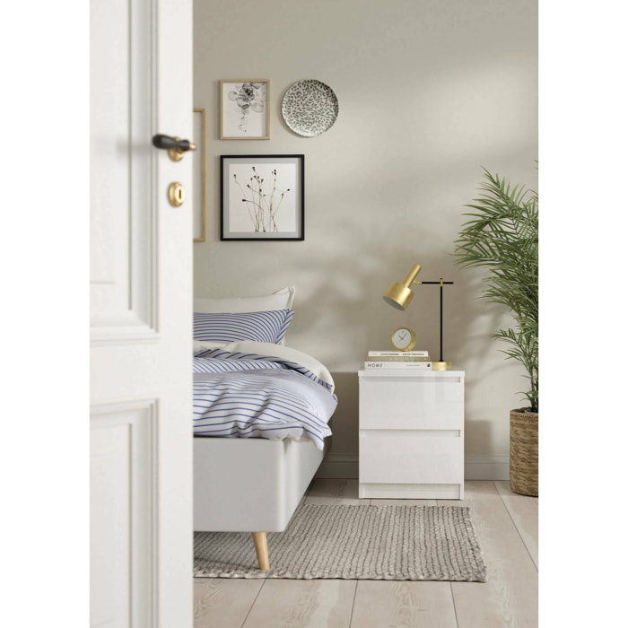 Comodino Azar, Comò basso, Tavolino da notte, Mensola da letto, 50x40 h50 cm, Bianco lucido