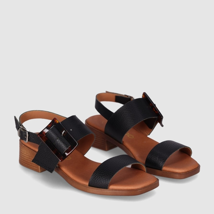 Sandalias de Piel - Negro - Tacón: 4 cm