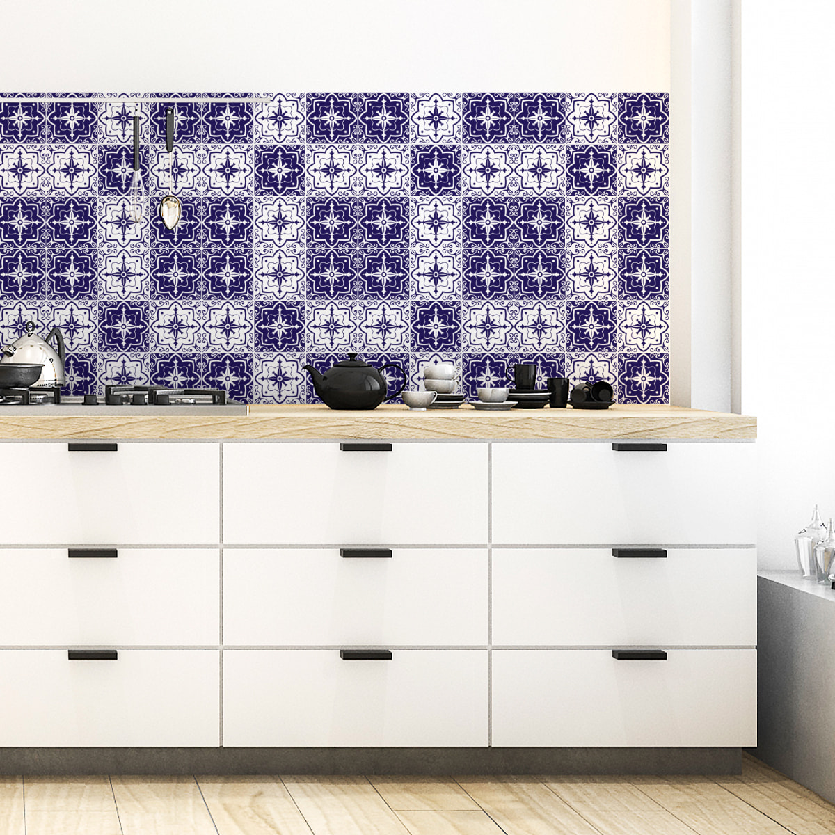 Stickers muraux - Sticker Mural Carrelage adhésif Cuisine Salle de Bain - 9 STICKERS CARRELAGES AZULEJOS CARLOTA